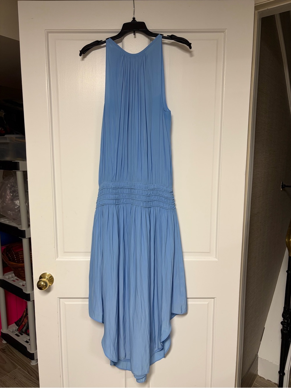 Ramy Brook Sky Blue High-Low Pleated Halter Dress
